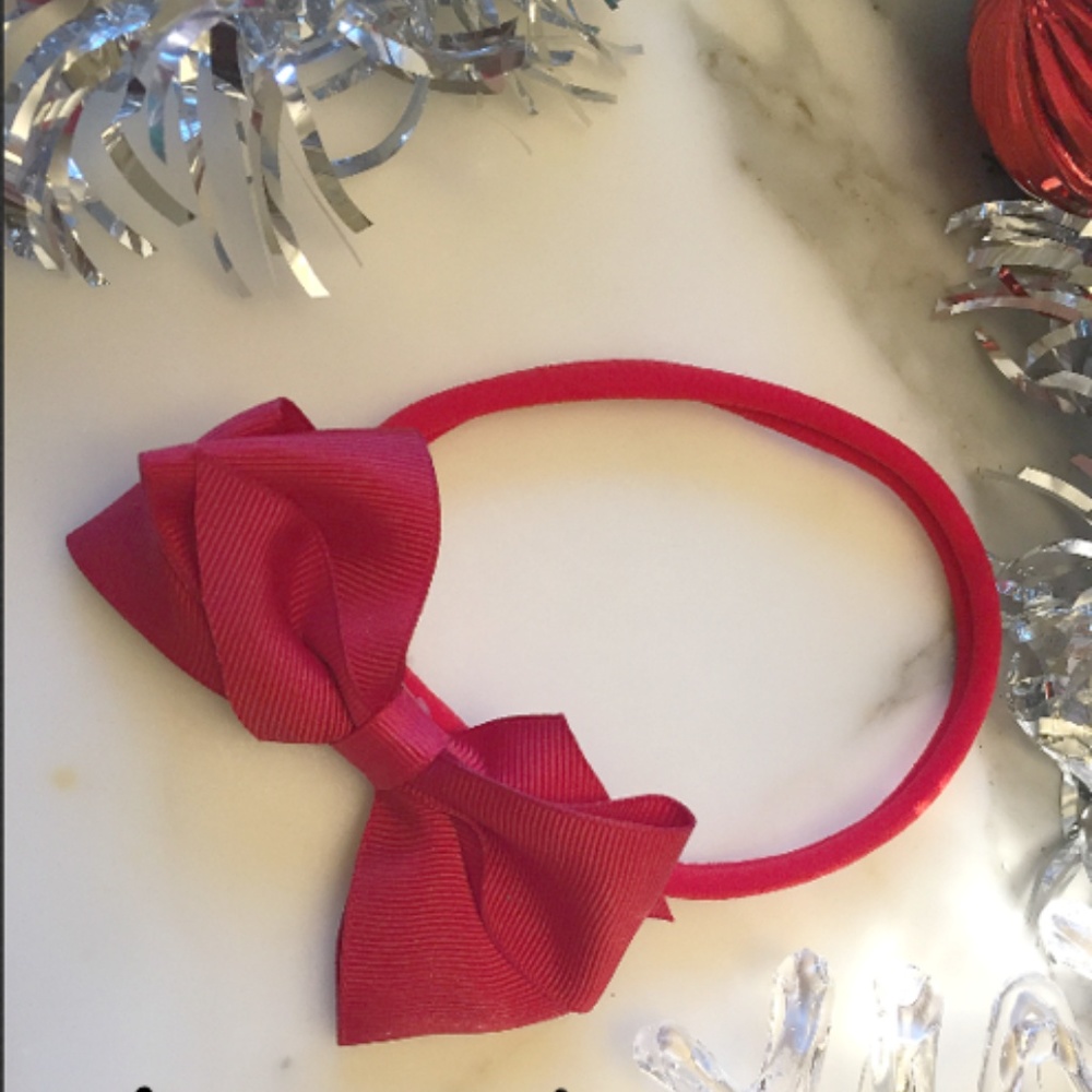 4" Girls Red Hair bow- Nylon headband